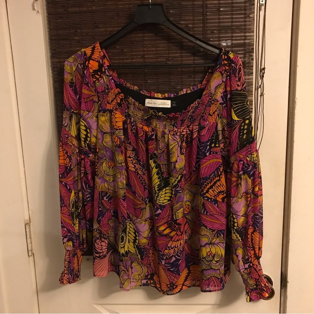 Alexandra Farner for Anthropologie Small Pink Purple Black Puff Long Sleeve Top